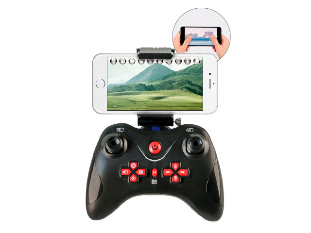 送信機上部のスイッチで機体のカメラを90°チルト操作!フライト中でもカメラの角度を自由に変えられます