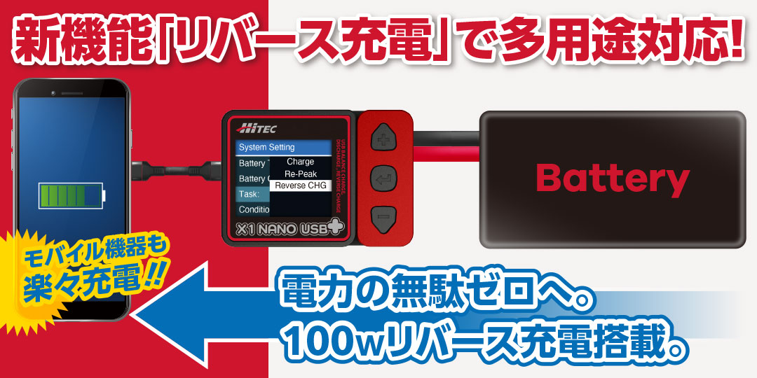 新機能「リバース充電」で多用途対応!バッテリーの電力を利用しType-Cインターフェースを通じて他のデバイス(スマートフォン、タブレットなど)へ簡単に充電