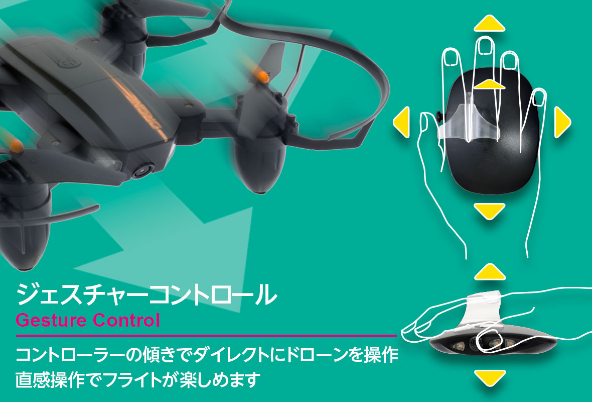 コントローラーの傾きでダイレクトにドローンを操作直感操作でフライトが楽しめます