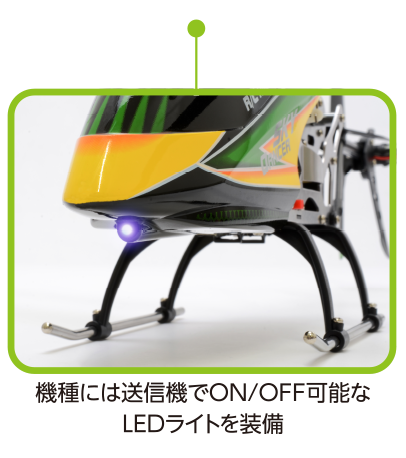 機種には送信機でON/OFF可能なLEDライトを装備