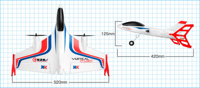 6CH 2.4GHz 3D6Gシステム エアープレーン FIGHTER-X520 サイズ