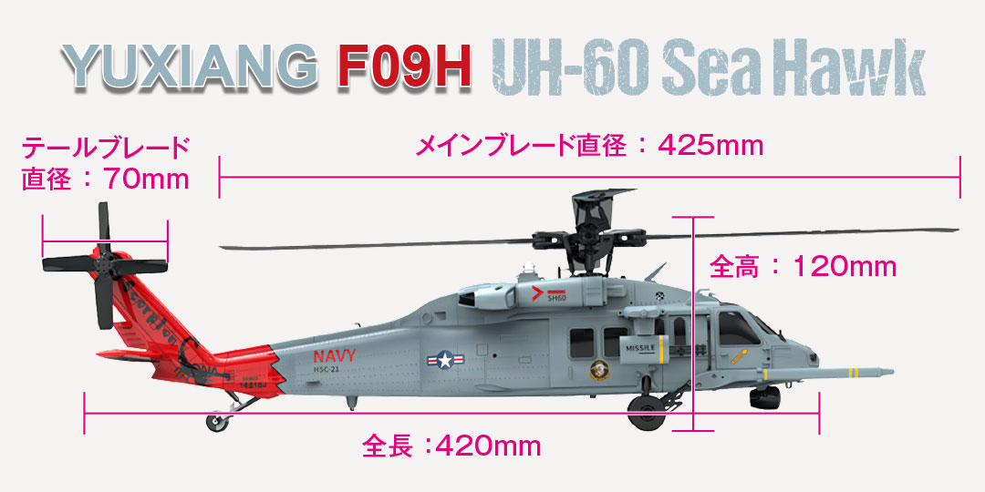 YUXIANG F09H(UH-60 Sea Hawk)サイズ
